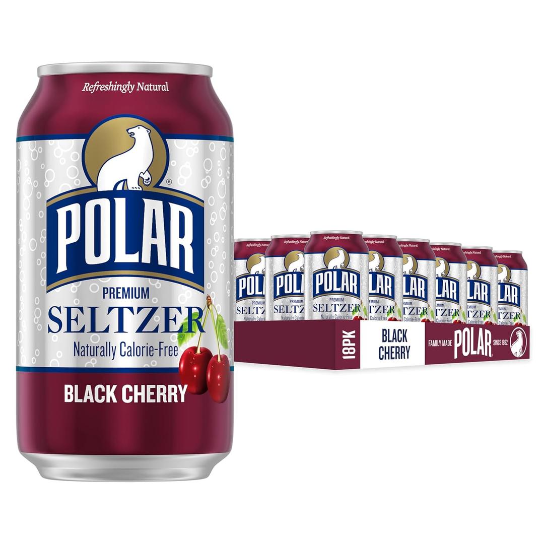 Polar Seltzer Water Black Cherry, 12 fl oz cans, 18 pack, BB Date: 11/26/2026