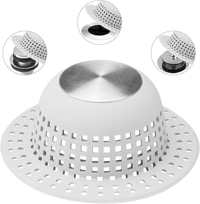 Shower Drain Hair Catcher, Bathtub Drain Cover Foldable Silicone Shower & Tub Protector for Pop-Up & Regular Drains, 4.5