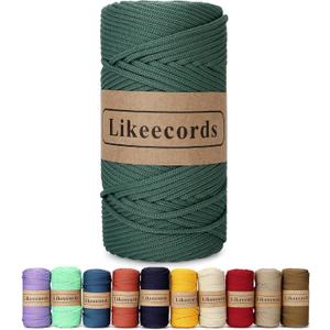 Likeecords 4mm Polyester Braided Macrame Cord 140Yards /426Feet,Elastic Yarn for Crocheting Bag Cord for DIY Crafts,Plant Hangers, Bag, and Home Decorations (Bean Green)