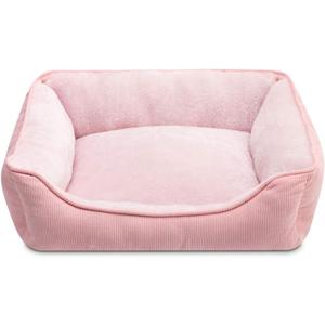 Hollypet Rectangle Plush Dog Bed Cat Bed Self-Warming Pet Bed, Pink (22" x 18" x 6")