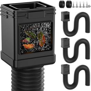 3-Pack Gutter Downspout Extensions with Leaf Filter, Extra Long Flexible Down Spout Extension, Downspout Filters Adapter Fit 2''3'' and 3''4'' Drain Pipe, Black