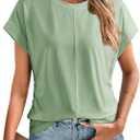 Dokotoo Spring Tops for Women 2025 Cap Sleeve Side Ruched Summer Tops for Women Trendy Women Clothing (Green, L)