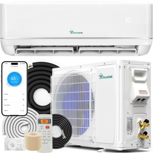 YITAHOME 18000 BTU Mini Split Air Conditioner Heat Pump System, 21 SEER2 208-230V Ductless Inverter System with Wi-Fi & Alexa Compatibility, Cover Up to 1250 Sq. Ft, Complete Installation Kit Included