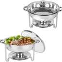 IMACONE Chafing Dish Buffet Set of 2, 5QT Round Stainless Steel Chafer for Catering in Glass Lid, Chafers and Buffet Warmer Sets w/Food & Water Pan, Frame, Fuel Holder for Serving Event Party Holiday