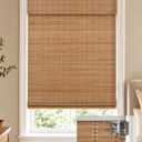 LazBlinds 100% Blackout No Drill Bamboo Roman Shades, Cordless Bamboo Blinds for Indoor Windows, Room Darkening Shades for Home & Patio, Thermal Insulated, Brown206, 23" W x 48" H