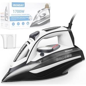IRONDAY Steam Iron for Clothes 20s Fast Heat-up,1700W Iron with 14.07oz Large Water Tank,Non-Stick Ceramic Soleplate, Anti-Drip, Auto-Off, Burst Steam, Self-Cleaning, Ironing Clothes for Home, Grey