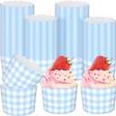 Vesici 150 Pcs Blue Gingham Party Supplies 5 oz Ice Cream Cups Scalloped Gingham Cupcake Cups Paper Cupcake Wrappers Muffin Cases for Birthday Wedding Bridal Shower Tea Party Supplies