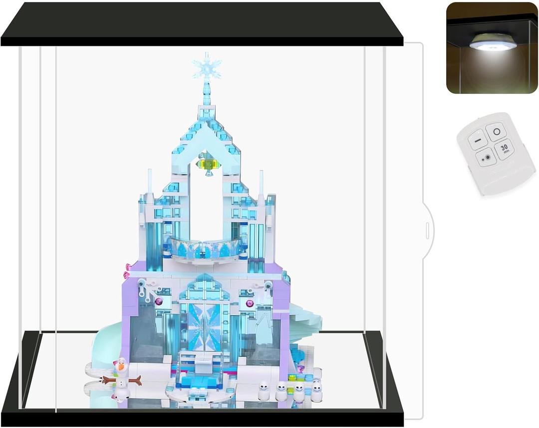 NONEMEY Clear Acrylic Display Case with Remote Control Light for Collectibles, Dustproof Model Showcase Organizer Box, Display Case for Collectibles(13.8x10x13.8inch,35x25x35cm)