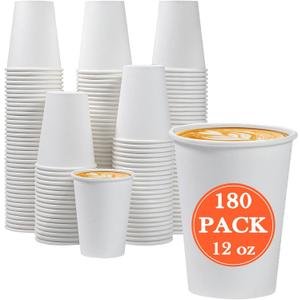 Lamosi 180 Count 12 oz Paper Coffee Cups, Disposable Paper Coffee Cups for Hot or Cold Drinks, 12 Ounce White Beverages Water Cups for Party, Picnic, Travel, Events