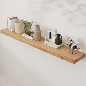 Axeman Floating Shelves for Wall, Rustic Elm Wood 56''W x 8" D Wall Shelf with Invisible Bracket, Large Long Wall Mounted Storage Shelves for Living Room, Bedroom, Kitchen, Bathroom Decor, Natural (55 inches)