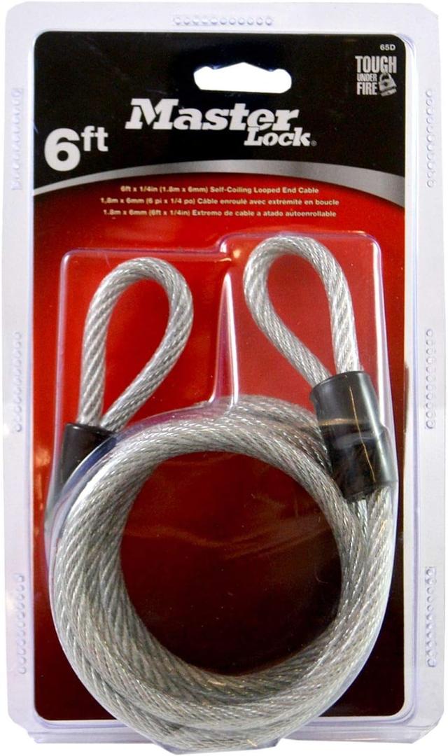 Master Lock 65D 6' Self Coiling Vinyl Coated Cable With Loop Ends