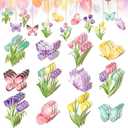Wenqik 36 Pcs Spring Ornaments for Tree Spring Flower Tulip Wooded Decorations Easter Tree Decorations Farmhouse Hanging Sign for Holiday Easter Party Home Decoration(Butterfly)