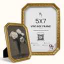 97 Decor 5x7 Vintage Picture Frame - Gold Antique Frame 5x7, Ornate Frames 5 X 7 With Glass Front For Tabletop Photo Display And Wall Hanging, Victorian Poster Frame 5 By 7