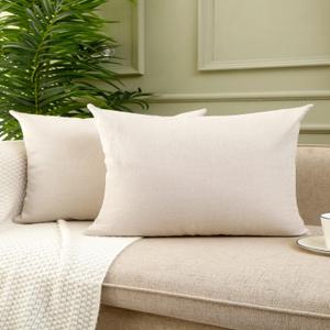 Jepeak 16x24 Inch Woven Textured Throw Pillow Covers Pack of 2 Rustic Linen Cushion Covers Decorative Square Farmhouse Pillow Cases for Sofa Couch Bed Home Decor, Beige