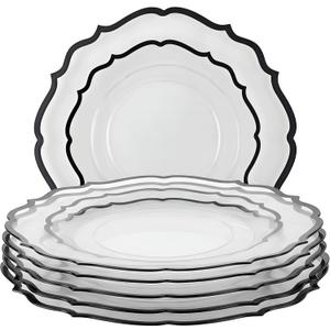Contemporary Collection Combo Clear Plates with Black Rim - 7.5" - 10.5" (Pack of 32) - Sleek Modern Design - Perfect For Entertaining & Everyday Use