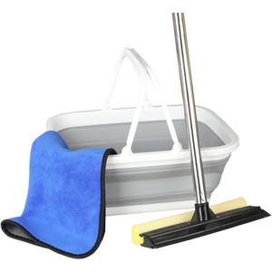 Window Cleaning Kit, Squeegee with Bucket for Windshield Cleaning, Bathroom, Shower Doors, Mirrors, Tiles, and Car Windows (Grey)