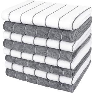 AIDEA Kitchen Towels, Absorbent Dish Cloth for Kitchen, Soft Dish Towels for Home, Multi-Purpose Cloths for Household Cleaning and Drying-8PK, 12x12 (White/Grey)