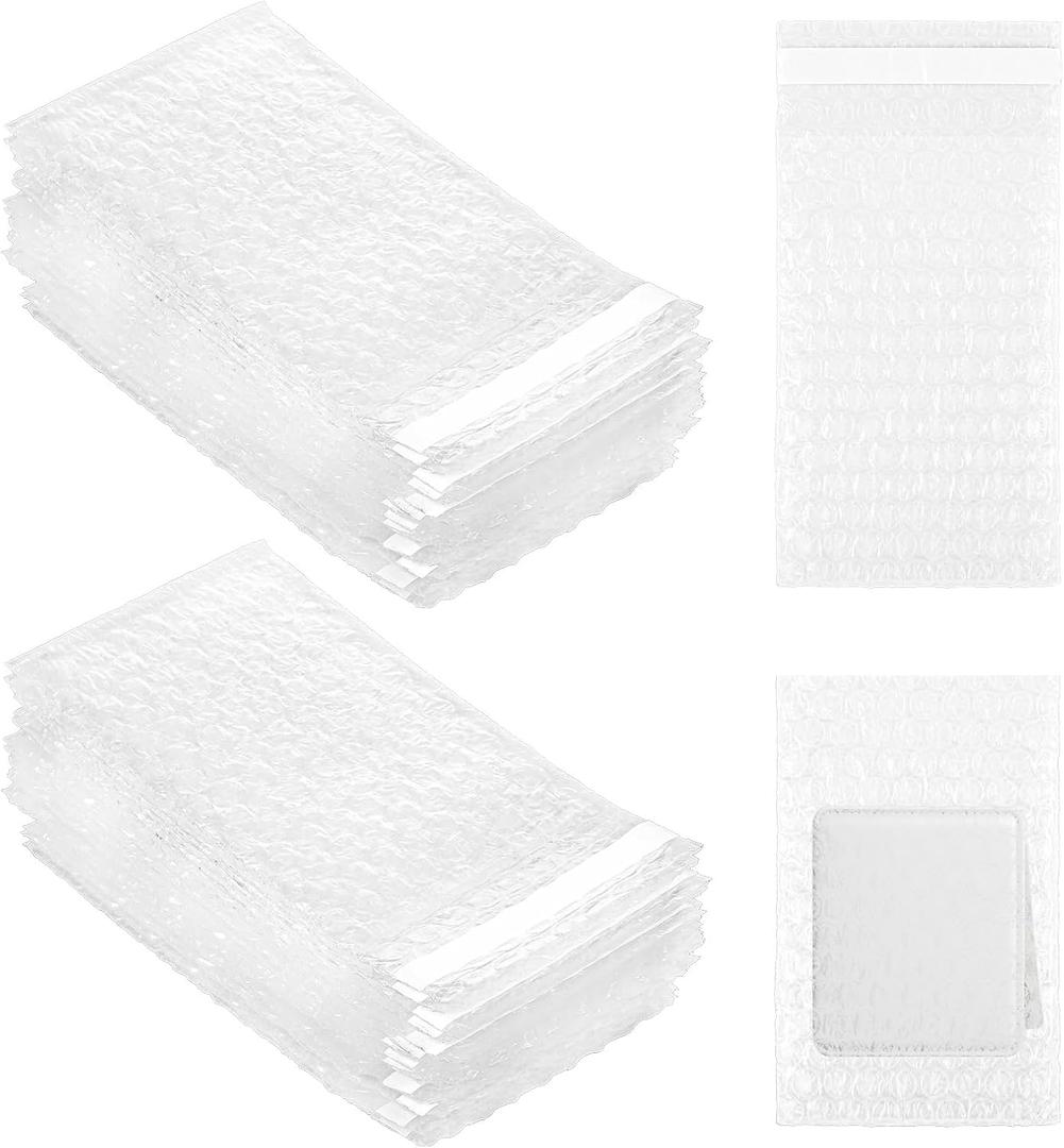 300 Pack Clear Self-Sealing Bubble Cushion Wrap Bags Bulk, 4" x 5.5" Double Wall Plastic Bubble Wrap Pouches Small Shockproof Packing Protective Bags for Moving Shipping Packaging Storage
