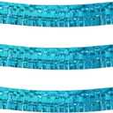 Thick 10 Feet by 15 Inch Turquoise Foil Fringe Garland - Pack of 3 | Shiny Metallic Tinsel Banner for Parade Floats, Bridal Shower, Wedding, Birthday, Christmas | Wall Hanging Drapes (3)