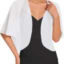 Women Bolero Shrug Cardigan Open Front Cover Up Sheer Short Sleeve Kimonos for Evening Dress (White, XXL)