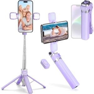 MQOUNY Mini iPhone Tripod Stand & Selfie Stick with Wireless Remote & Removable Light, Extendable Stand 360 Rotation Compatible with iPhone & Android Samsung (Purple) MQOUNY Mini iPhone Tripod Stand & Selfie Stick with Wireless Remote & Removable Light, Extendable Stand 360 Rotation Compatible with iPhone & Android Samsung (Purple)