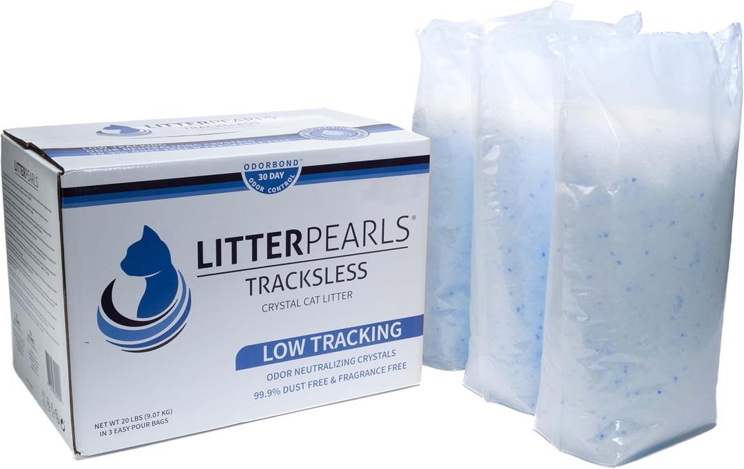 Litter Pearls Tracksless Unscented Non-Clumping Crystal Cat Litter with Odorbond, 20 Pounds