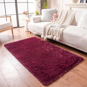duduta Burgundy Plush Rugs for Bedroom 3x5 ft, Fluffy Shag Rug for Dorm Nursery Bedside, Machine Washable Non Slip