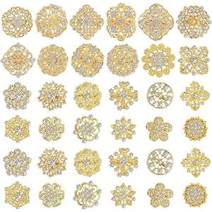 36 Pieces Clear Rhinestone Brooches for Crafts Crystal Flower Brooch Pins with Rhinestones Sliver Bulk Brooches Jewelry for Woman Flower Lapel Badge Pins DIY Wedding Bouquet Broaches Kit