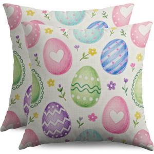 Easter Egg Pillow Covers 18x18 Inch Set of 2 Spring Cute Colorful Eggs Flowers Holiday Decorative Throw Pillowcases Outdoor Seasonal Farmhouse Cushion Cases Decor for Sofa Couch Bed