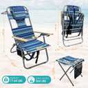 16" Heavy Duty Tall Beach Chair 17LBS with Camping Stool for Adults, Folding High Beach Chair with Face Hole Stripe