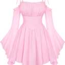 Scarlet Darkness Womens Renaissance Fairy Dress A Line Boho Off Shoulder Corset Dress with Pockets (Light Pink), XXL