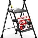 HBTower Step Ladder, Folding Step Stool with Wide Anti-Slip Pedal, Sturdy Steel Ladder, Convenient Handrail, Lightweight, Portable Steel Step Stool