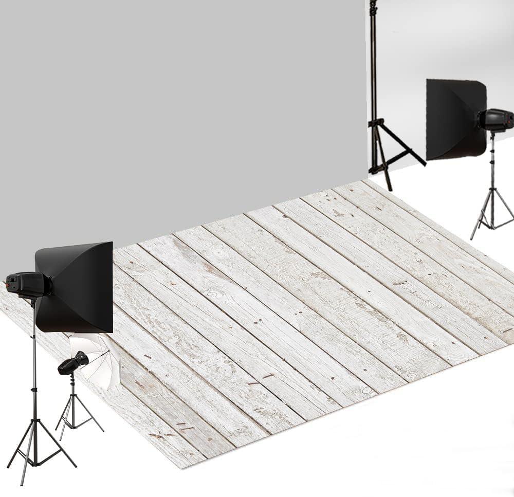 Kate Photography Floor Mats White Grey Wood Flooring Mat Newborn Photography Props Rubber Floor Mat for Photo Studio 5x4ft (Grey White)