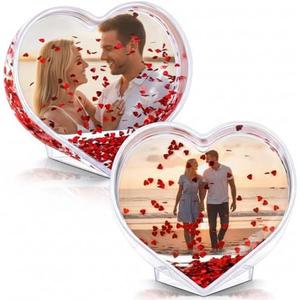 CroBlissful 2 Pcs Glitter Liquid Picture Frame 3.54'' x 3.74'' Valentine's Day Acrylic Heart Shaped Snow Globe Photo Frame Custom Photo Gifts for Family Friends Couples