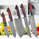 Damascus Steel Professional Kitchen Knife Set of 5 Pcs With sheath, Chef knife set, Utility Chef Knife Set, Kitchen Gadgets, Kitchen Gifts, Viking Kitchen Knife For Men, Mothers day gifts (Wood)