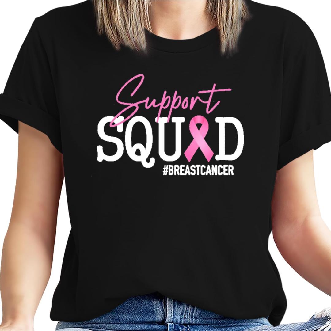 in October We Wear Pink Shirt Breast Cancer Shirts Cancer Support Squad Short Sleeve Pink Ribbon Tee Tops (XX-Large, Black)