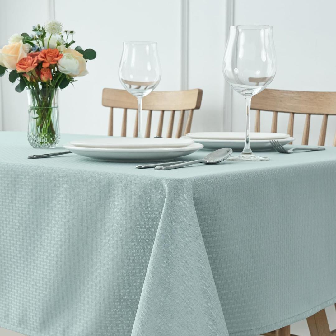maxmill Tablecloth Weaved Texture Stain Resistant Waterproof, Wrinkle Resistant Washable Table Cloth, Fabric Table Cover for Dining Room, Indoor Outdoor Use, Rectangle 70 x 120 Inch, Dusty Blue