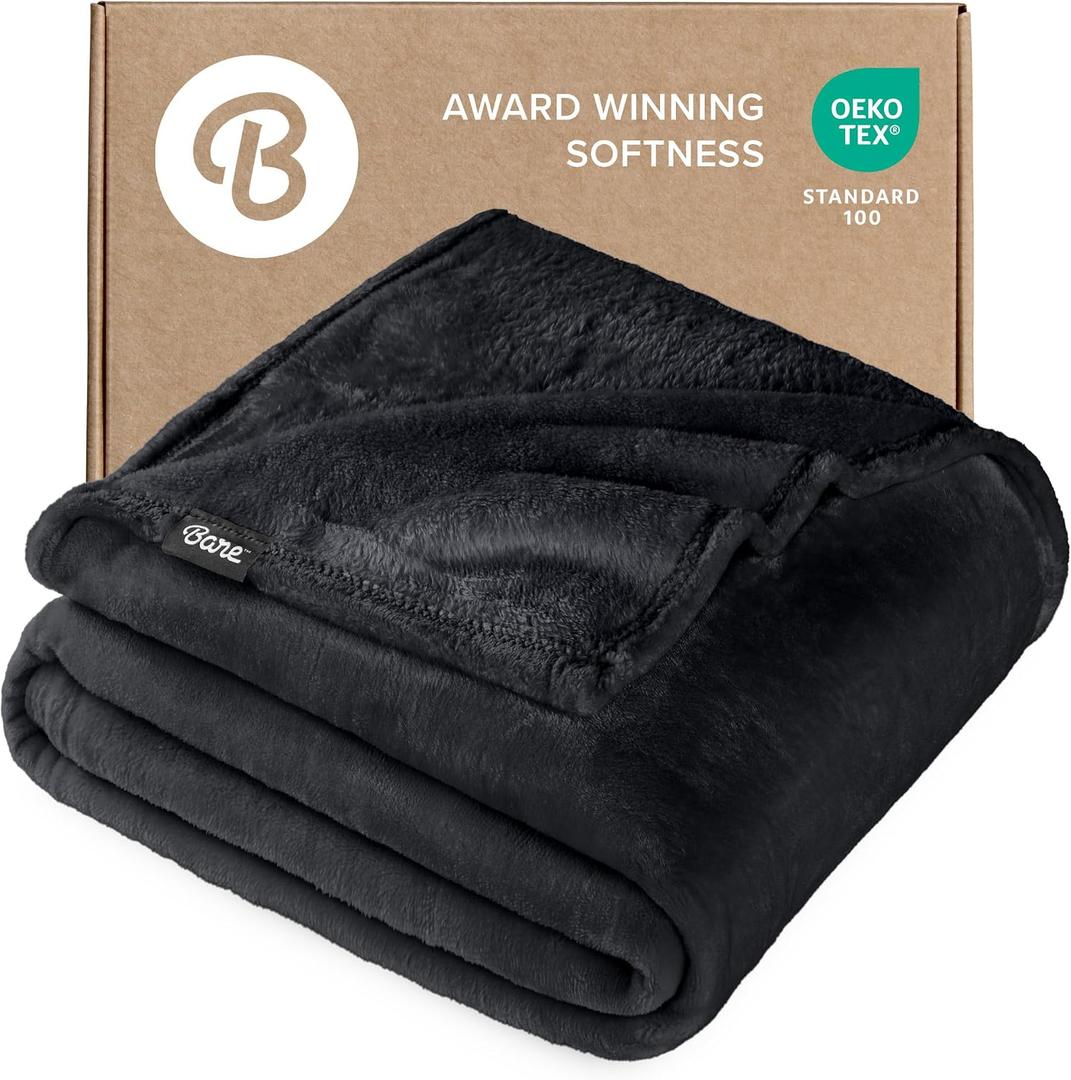 Bare Home Fleece Blanket - Twin/Twin Extra Long - Ultra-Soft Lightweight for Bed, Sofa, and Couch - Luxury Microplush - Cozy Warm Blanket (Twin/Twin XL, Black)