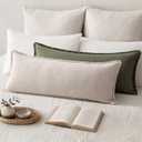 MIULEE 14x36 Long Linen Fringe Lumbar Pillow Covers Set of 1 Natural Beige