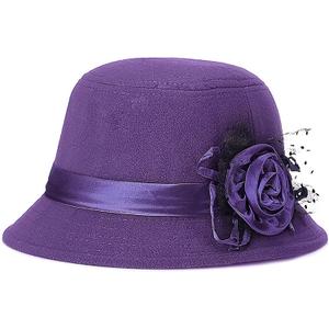 Glamorstar Vintage Felt Cloche Hat Winter Floral Fedora Bucket Hat Bowler Hats (One Size, Purple)