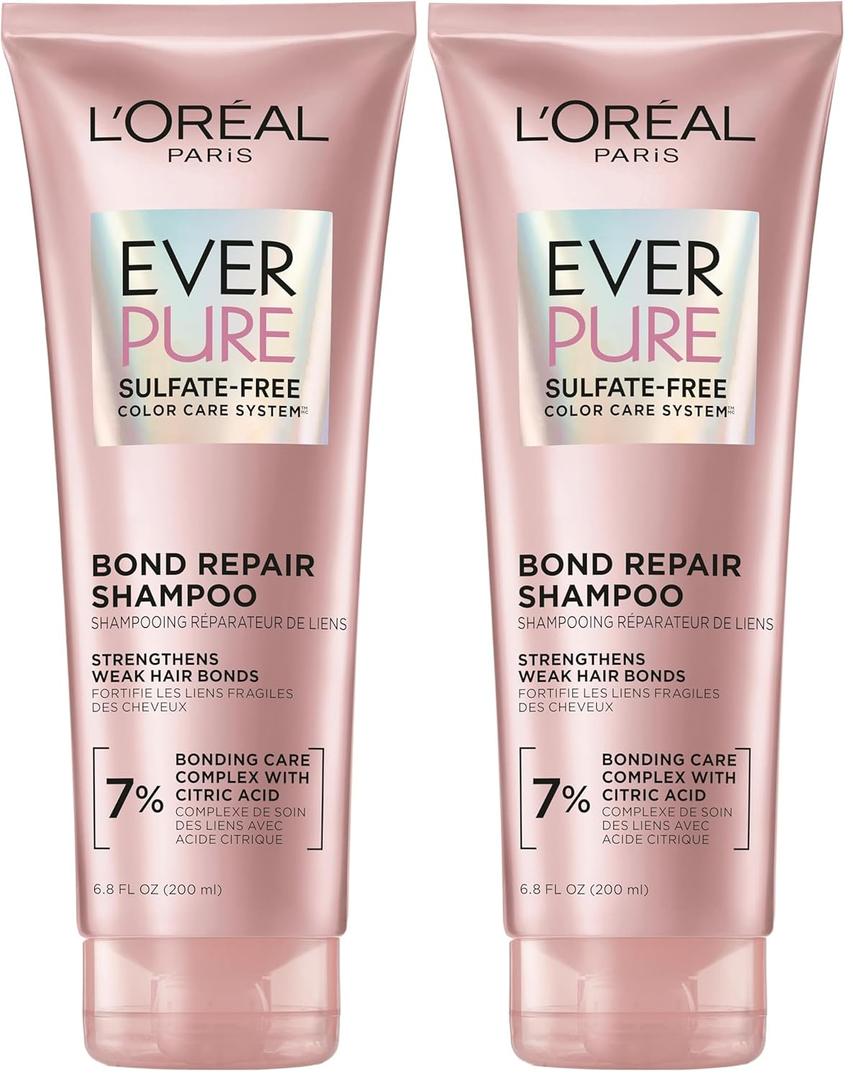 L'Oreal Paris Sulfate Free Bond Repair+ Shampoo, Hair Shampoo with Bond + Amino Acid Complex, Strengthens and Repairs Damaged or Color Treated Hair,EverPure,6.8 Fl Oz,(Pack of 2)