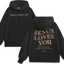 Weetiotio Christian Jesus Loves You Hoodies for Teen Boys Religious Faith Sweatshirts Bible Verse Graphic Youth Hoodie (Black, S)
