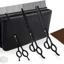 LILYS PET Professional PET DOG Grooming scissors Cutting&Curved&Thinning shears,Round Hole Design, Shark Teeth Thinning scissor (7", Black)