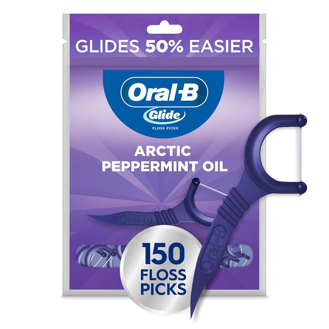 Oral-B Glide Peppermint Dental Floss Picks with Arctic Peppermint Oil Flavor, 150 Picks