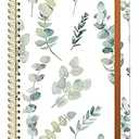 Ruled Spiral Writing Notebook, A5 Hardcover Lined College Journal for Women Lady Girl, Cute Eucalyptus Flower Strong TwinWire Binding with Premium Paper, 8.4 X 6, Perfect for School, Office, Home