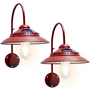 Goodeco Solar Barn Lights Outdoor - Glows White, Outdoor Wall Lights with Motion Sensor & One Clear Glass LED Edison Bulb, No Wiring, Ideal Gifts for Patio Porch Deck & More, Red (2 Pack)