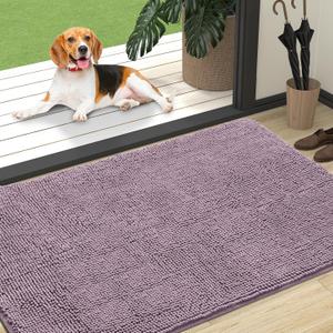 OLANLY Dog Door Mat for Muddy Paws 47x32, Absorbs Moisture and Dirt, Absorbent Non-Slip Washable Doormat, Quick Dry Chenille Mud Mat for Dogs, Entry Indoor Entryway Carpet for Inside Floor, Deep Plum