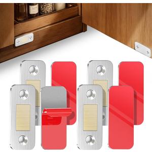 Magnetic Cabinet Door Catch, 4 Pack Ultra Thin Cabinet Magnetic Catch, Strong Adhesive, Stainless Steel Heavy-Duty Closure for Kitchen Cupboard Drawer, Cabinet Door Magnets