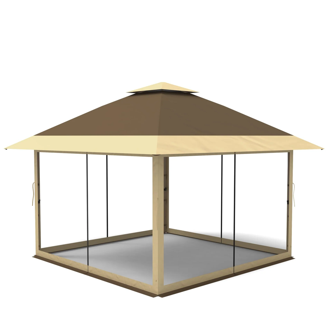 Garvee 12' × 12' Pop Up Gazebo Tent, Double Roof Patio Canopy with Mosquito Netting, Khaki