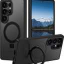 for Samsung Galaxy S25 Ultra Case,with Magnetic Invisible Stand [Military Drop Protection] [Compatible with MagSafe] Shockproof Slim Translucent Anti-Slip, Black